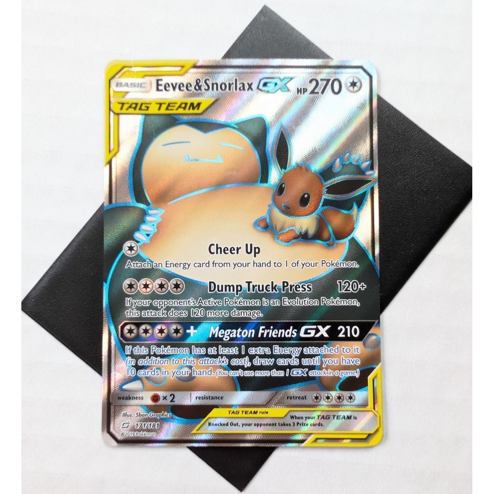 MP Creased Eevee & Snorlax GX Full Art 171/181 Team Up Holo Pokemon TCG